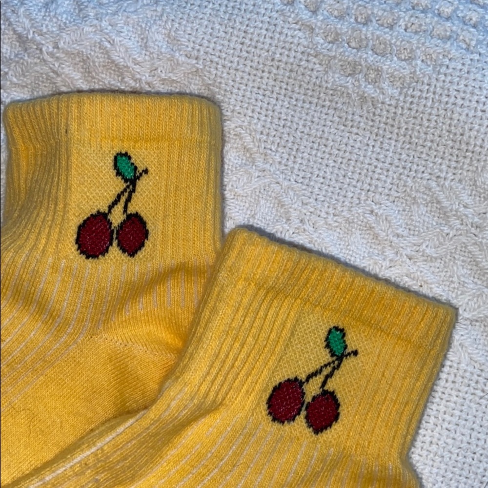 Yellow socks with Cherries